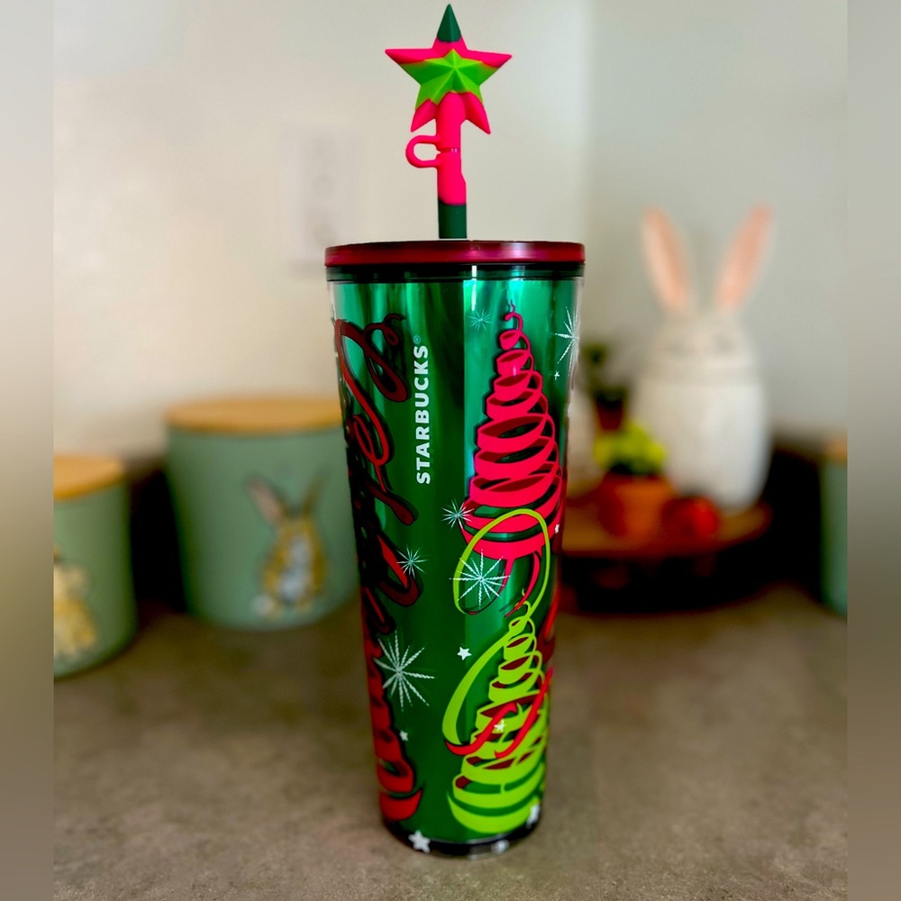 ⭐️ Starbucks 2023 Holiday Edition  Ribbons & Trees  silicon Star straw topper 🎄